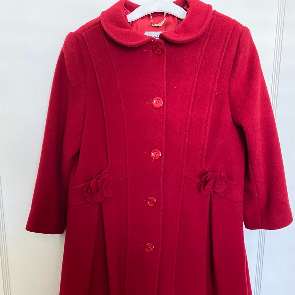 Girls long red dress coat size 5